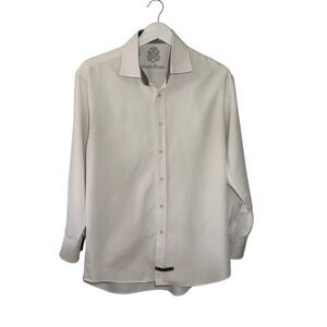 English Laundry white textured cotton button down shirt with gray contrast colla